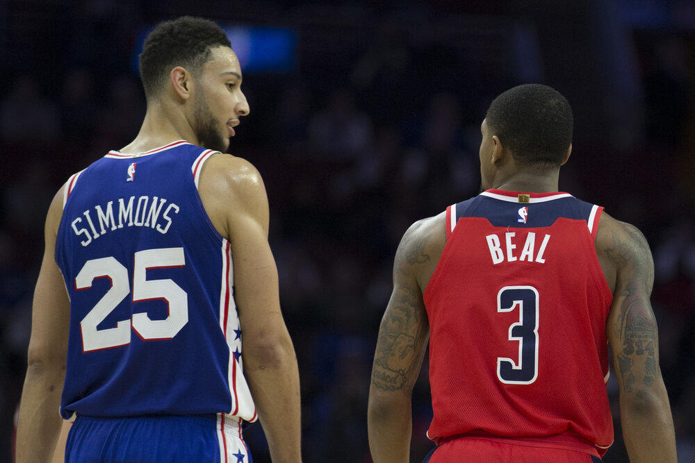 The Sixers can have their own version of the Big 3 with Beal, Ben Simmons and Joel Embiid. (Photo by Mitchell Leff/Getty Images)