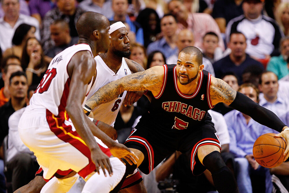 Carlos Boozer teamed up with a rookie LeBron James on the 2003 Cavaliers squad. (Photo by Mike Ehrmann/Getty Images)