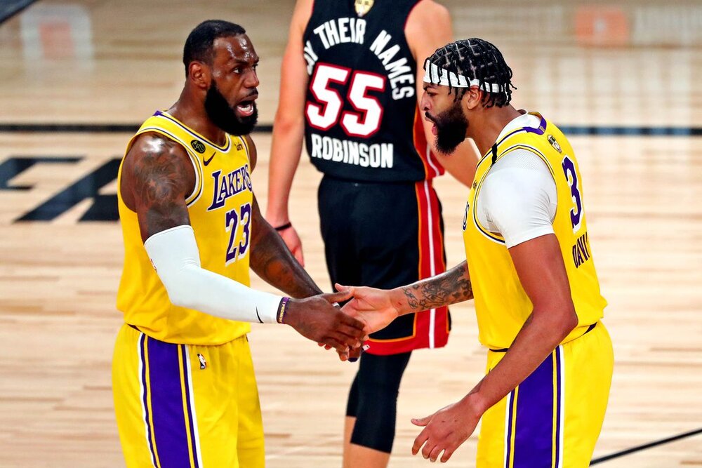 LeBron James and Anthony Davis combined for 59 points in the Lakers’ Game 1 win over the Heat. (Photo by Kim Klement/USA TODAY Sports)