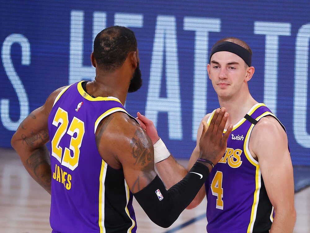 Alex Caruso and LeBron James have established quite the chemistry with the Lakers. (Photo by Kevin C. Cox/Getty Images)