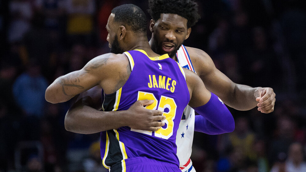 LeBron James and Joel Embiid are the leading candidates for the MVP award this season. (Photo by Bill Streicher/USA TODAY Sports)