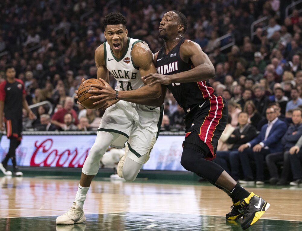 Milwaukee’s Giannis Antetokounmpo only had 3 points in the fourth quarter of their Game 1 loss against Miami. (Photo from USA TODAY Sports)