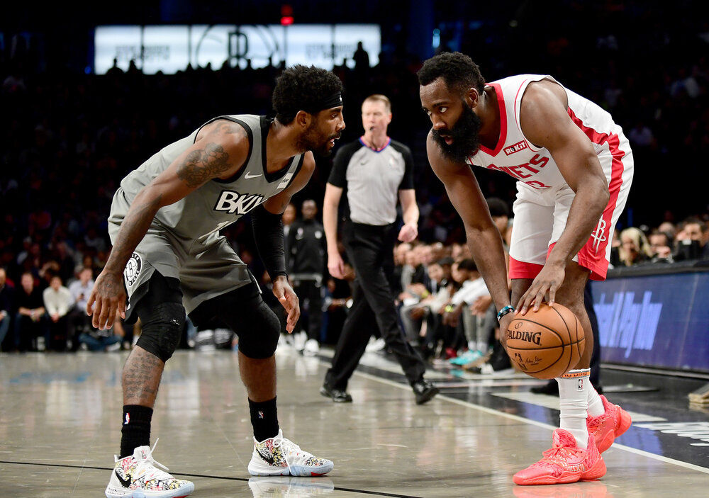 A James Harden trade to the Kyrie Irving-led Nets is becoming more of a reality. (Photo by Emilee Chin/Getty Images)