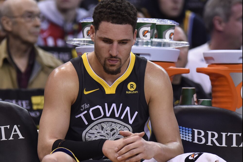 Klay Thompson recently suffered a leg injury. (Photo via The Mercury News Group)