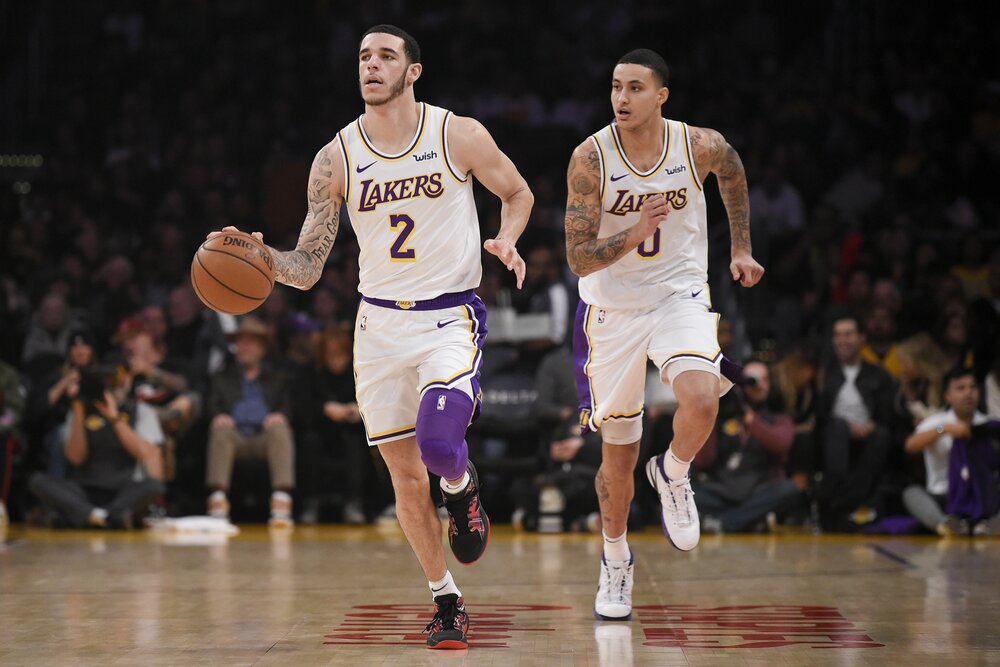Lonzo Ball and Kyle Kuzma played two seasons together with the Lakers. (Photo by Kelvin Kuo/USA TODAY Sports)