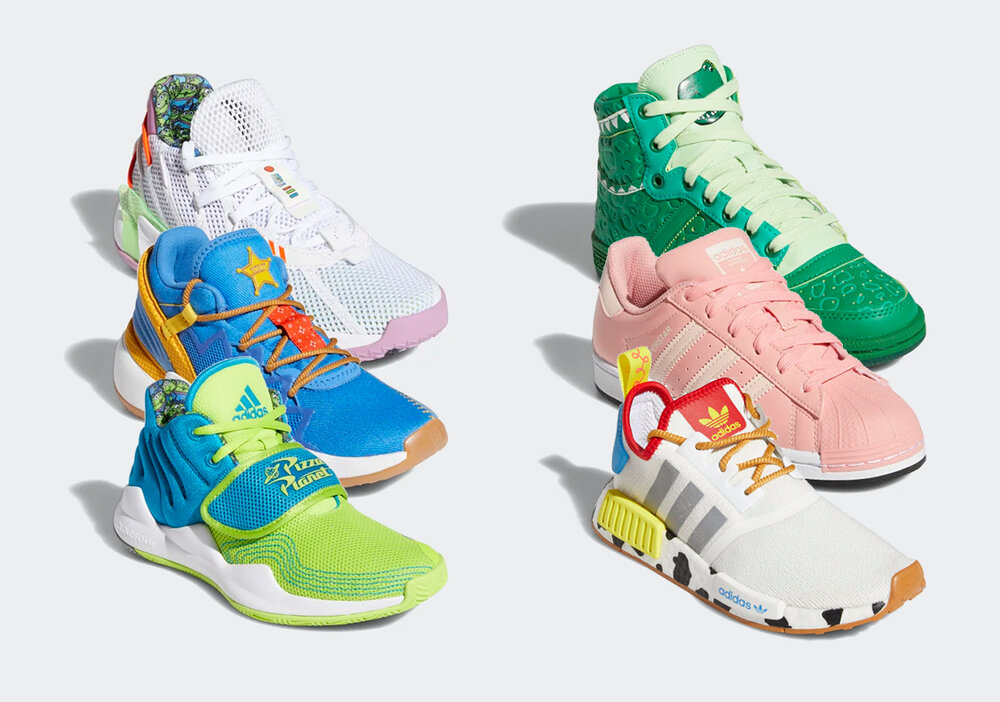 The Toy Story x Adidas Kids Collection will be featured in six different pairs. (Photo courtesy of Sneaker News)