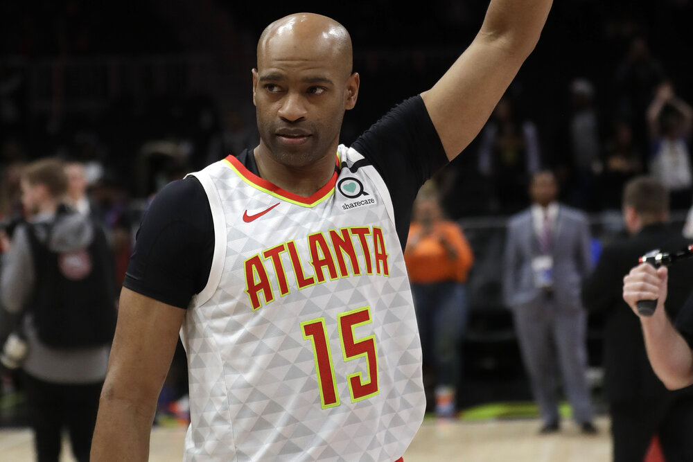 Atlanta Hawks forward Vince Carter has won the 2019-20 NBA Sportsmanship Award. (Photo by John Bazemore/AP)