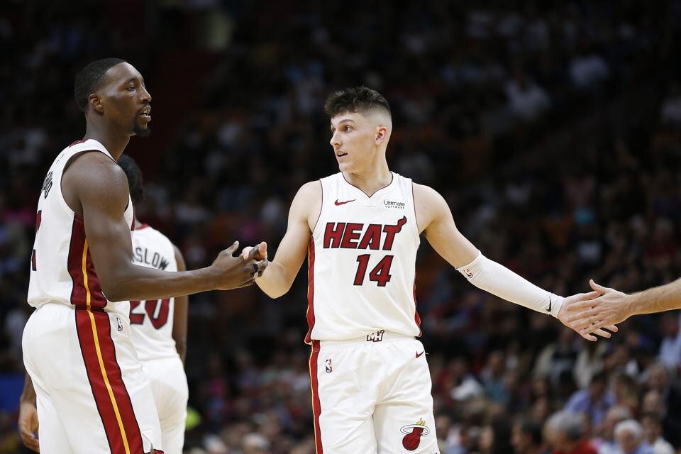 Bam Adebayo and Tyler Herro powered the Heat past Giannis Antetokounmpo and the Bucks. (Photo by Michael Reaves/Getty Images)