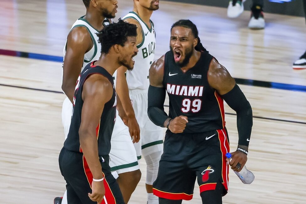 Jimmy Butler and the Miami Heat pulled off a stunning upset of the league-leading Milwaukee Bucks. (Photo by Erik S. Lesser/EPA-EFE)