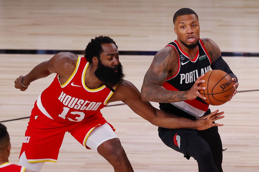 Harden and Damian Lillard could team up this season for the Blazers. (Photo by Kevin C. Cox/Getty Images)