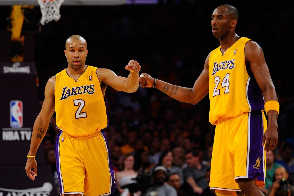 Derek Fisher won five championships with the late Kobe Bryant. (Photo by Kevork Djansezian/Getty Images)