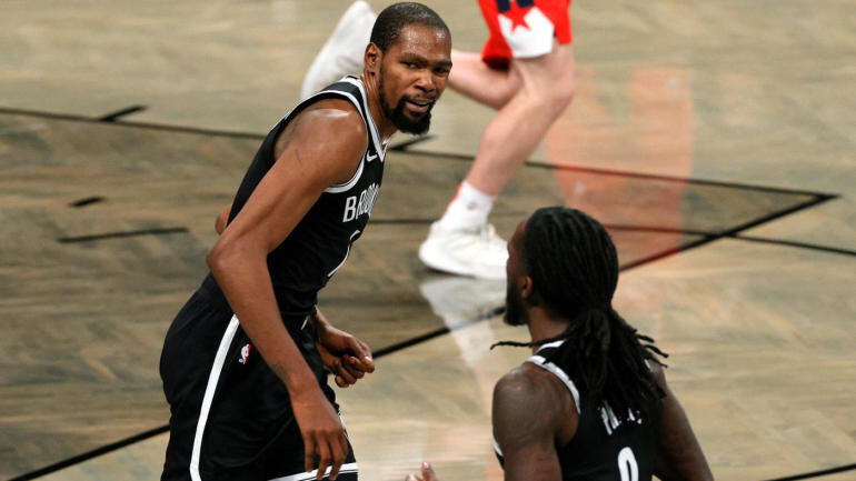 Kevin Durant scored 15 points in his unofficial Nets debut. (Photo via Getty Images)