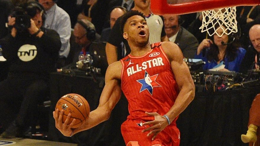 Giannis Antetokounmpo breaks out a dunk in last year’s All-Star Game. (Photo by Kyle Terada/USA TODAY Sports)