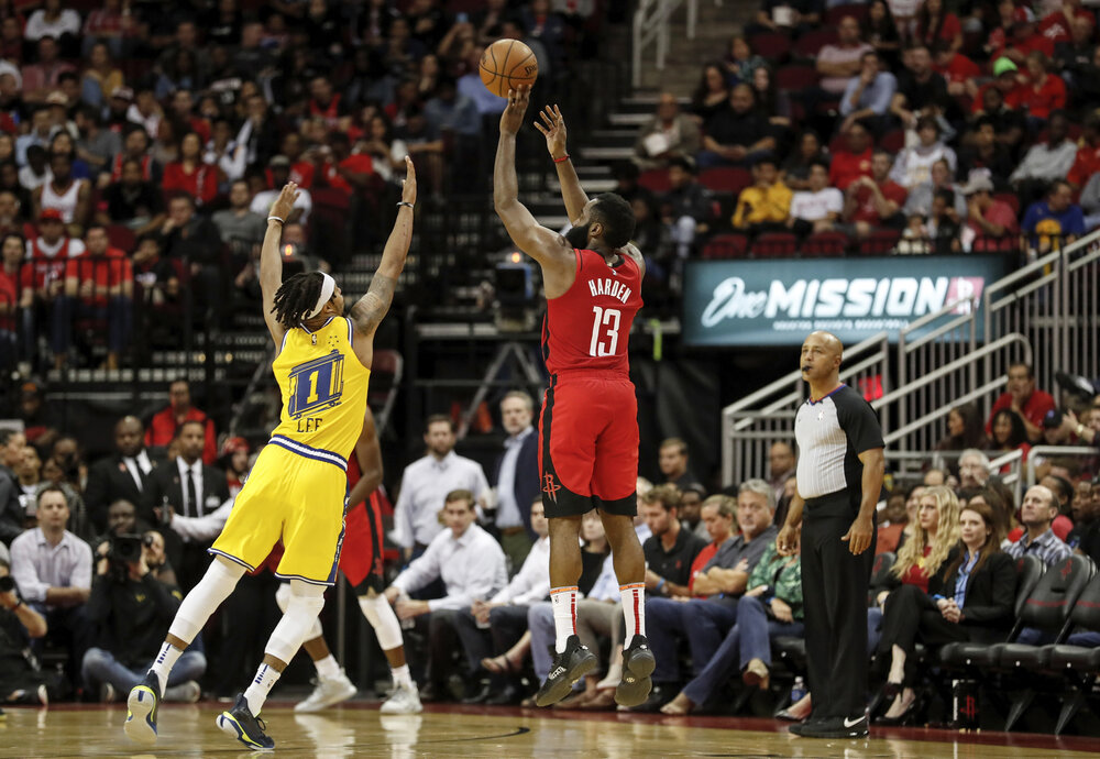 James Harden is the most prolific left-handed shooter in NBA history. (Photo by Tim Warner/Getty Images)