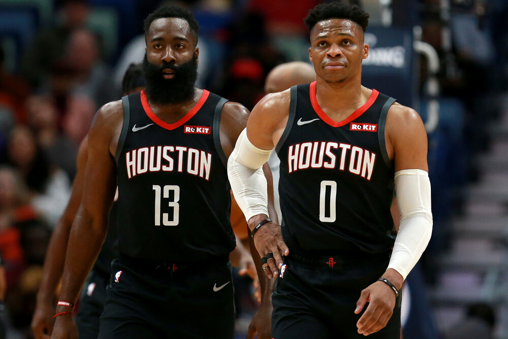 Westbrook and Harden failed to steer Houston to a championship this season. (Photo by Sean Gardner/Getty Images)