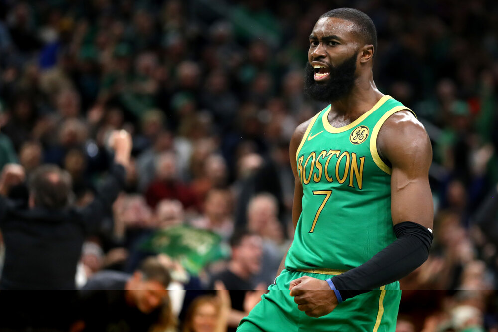 Jaylen Brown tallied 33 points in the Celtics’ win over the Cavaliers. (Photo by Maddie Meyer/Getty Images)