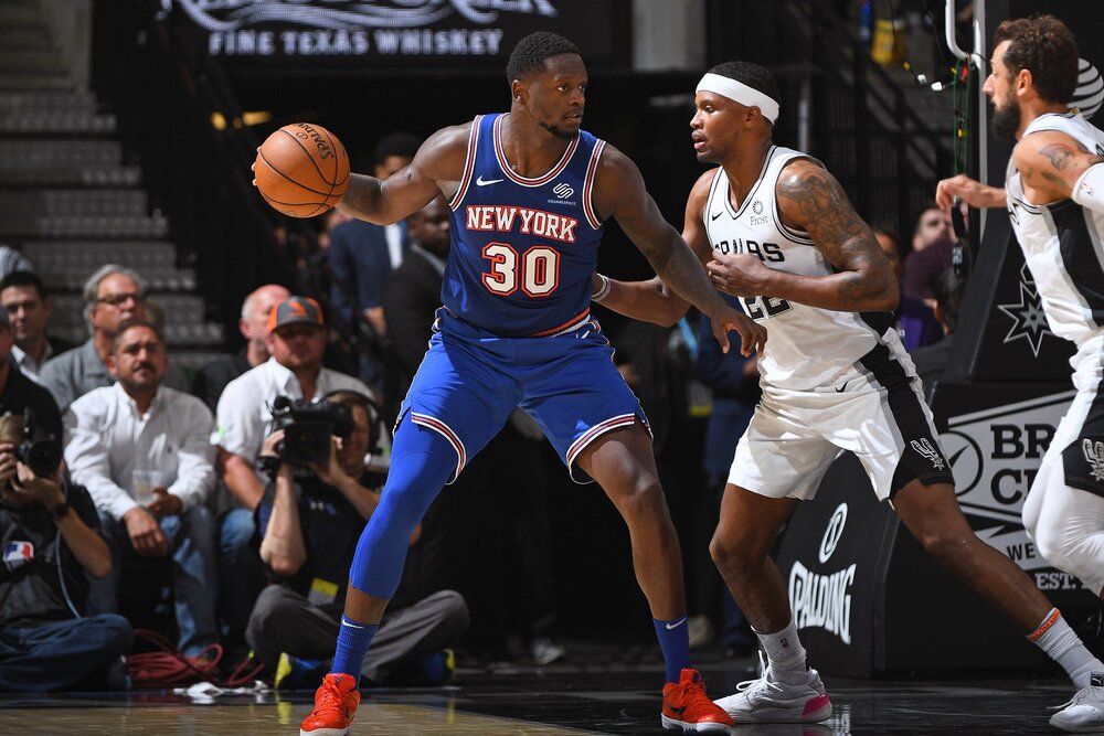 Julius Randle is making 40% of his three-point shots for the Knicks this season. (Photo via the New York Post)