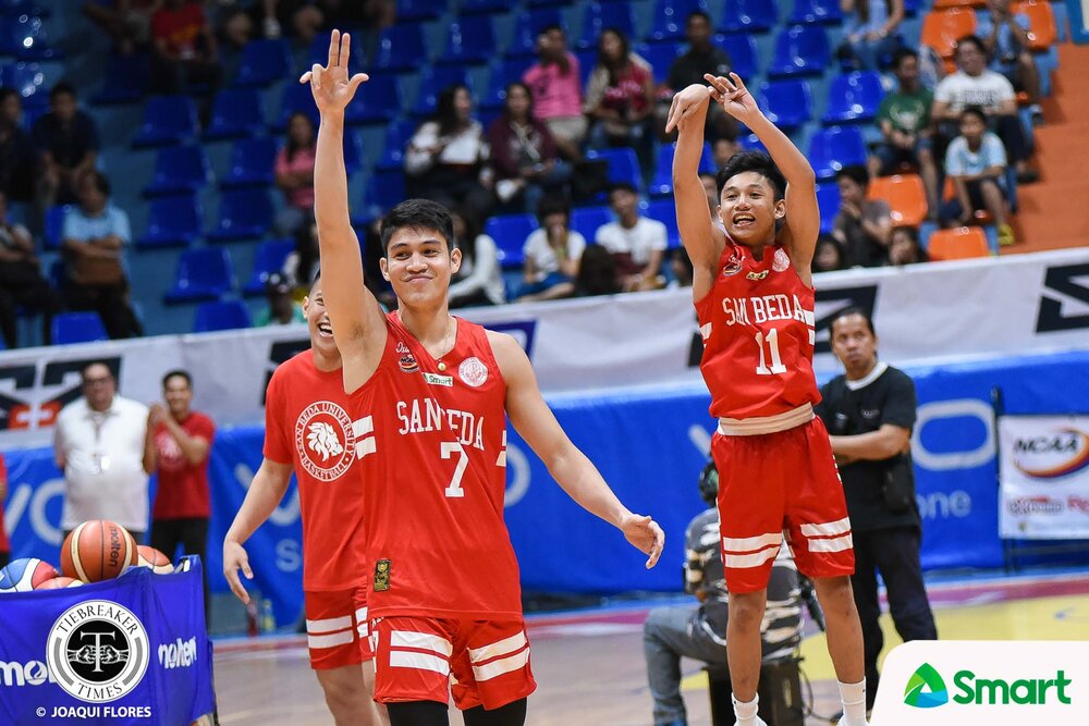 Penny (end right) joined forces with San Beda stars Rome Dela Rosa and Calvin Oftana during the NCAA Season 94 All-Star Shooting Stars Challenge. (Photo by Joaqui Flores/ Tiebreaker Times )